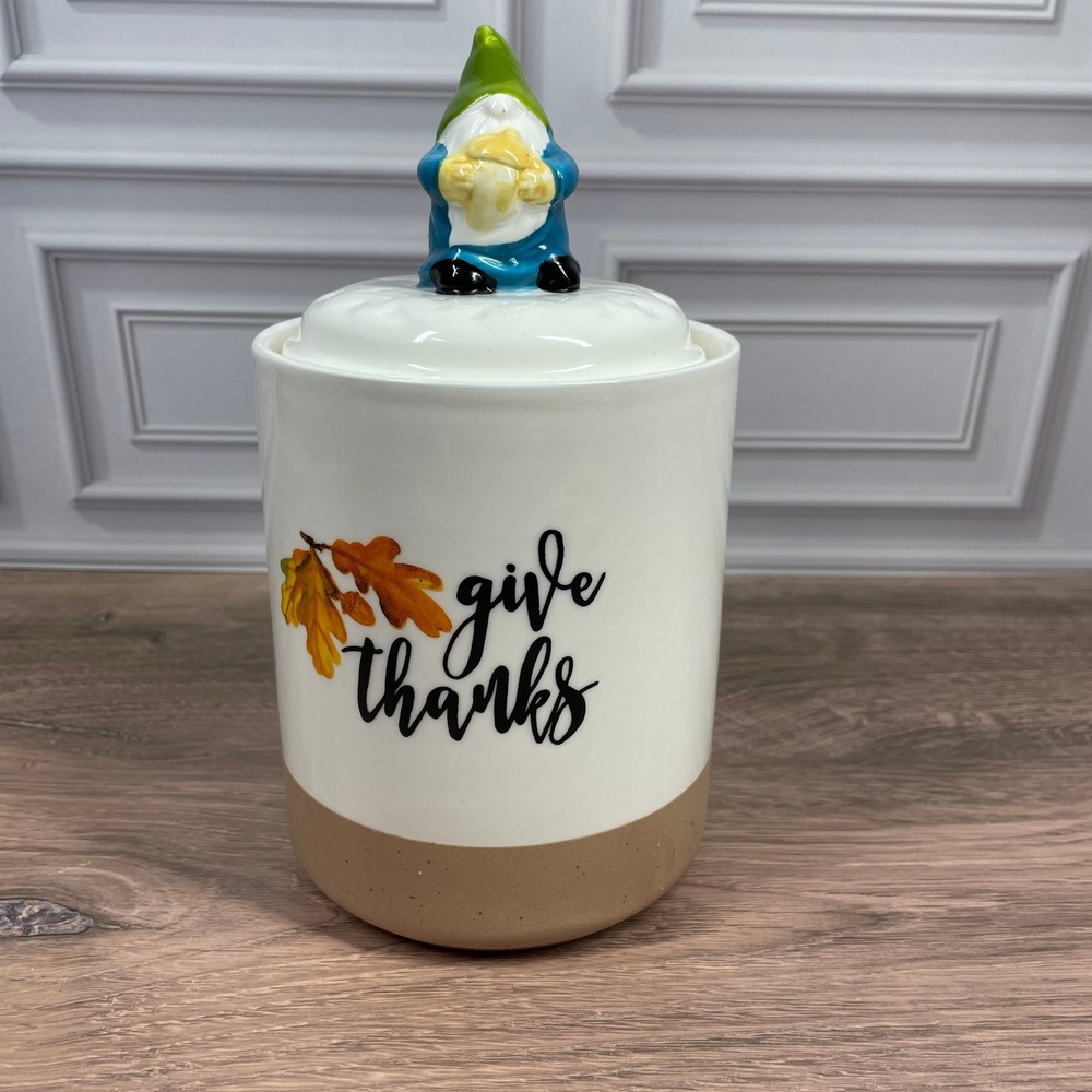 Gnome cookie‎ Jar Sugar  Fall Thanksgiving  Canister Autumn Leaves Decor Gift